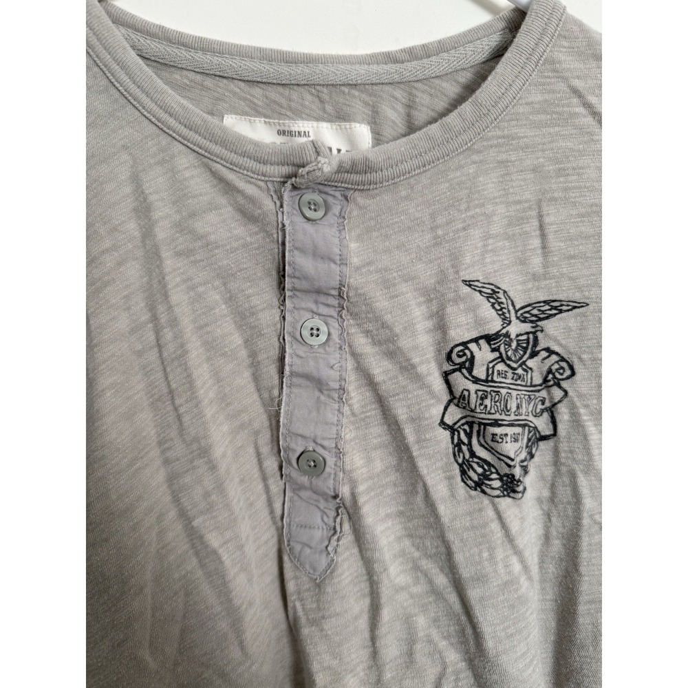 Y2K Aeropostale Shirt Men's Large Grunge Logo Henley Cotton Layering Long Sleeve - Picture 3 of 8